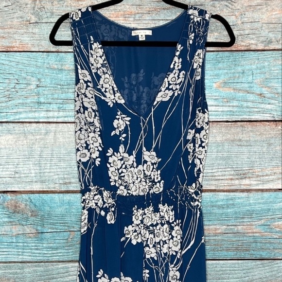 Sophie Max Maxi Dress M Blue Floral Sleeveless Chiffon V-neck Long Overlay Smock - Picture 2 of 8